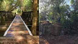 A ponte foi encontrada (Divulgação/Prefeitura de Prados + Reprodução/Prados Online)