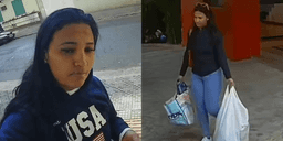 Câmeras de segurança mostram suspeita entrando e saindo de prédio após morte de idosos — Foto: Reprodução