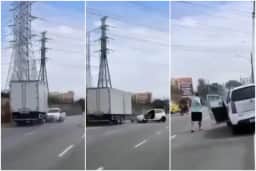 Briga de trânsito termina com carro arrastado por caminhão no Rio