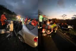 Motorista fica preso às ferragens após colisão contra poste na BR-381, em Sabará