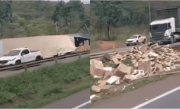 Carreta tomba na BR-040 em Sete Lagoas e deixa 8 km de congestionamento
