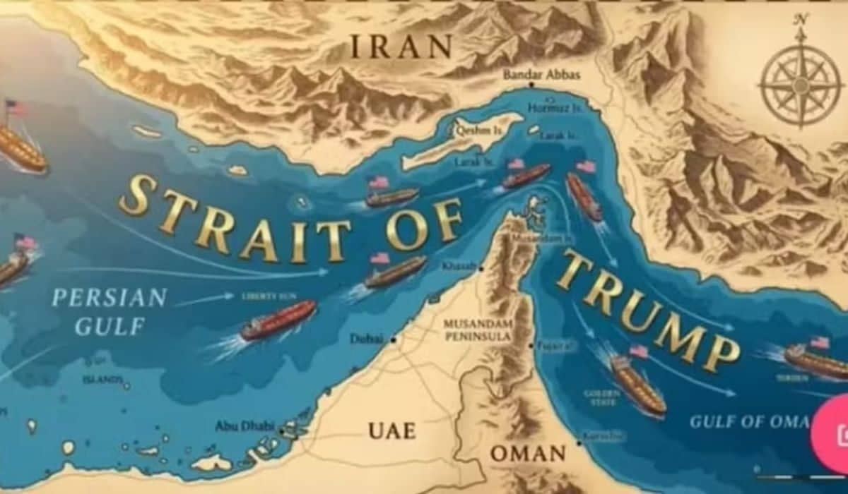 Trump reposta imagem do Estreito de Ormuz renomeado como 'Estreito de Trump'