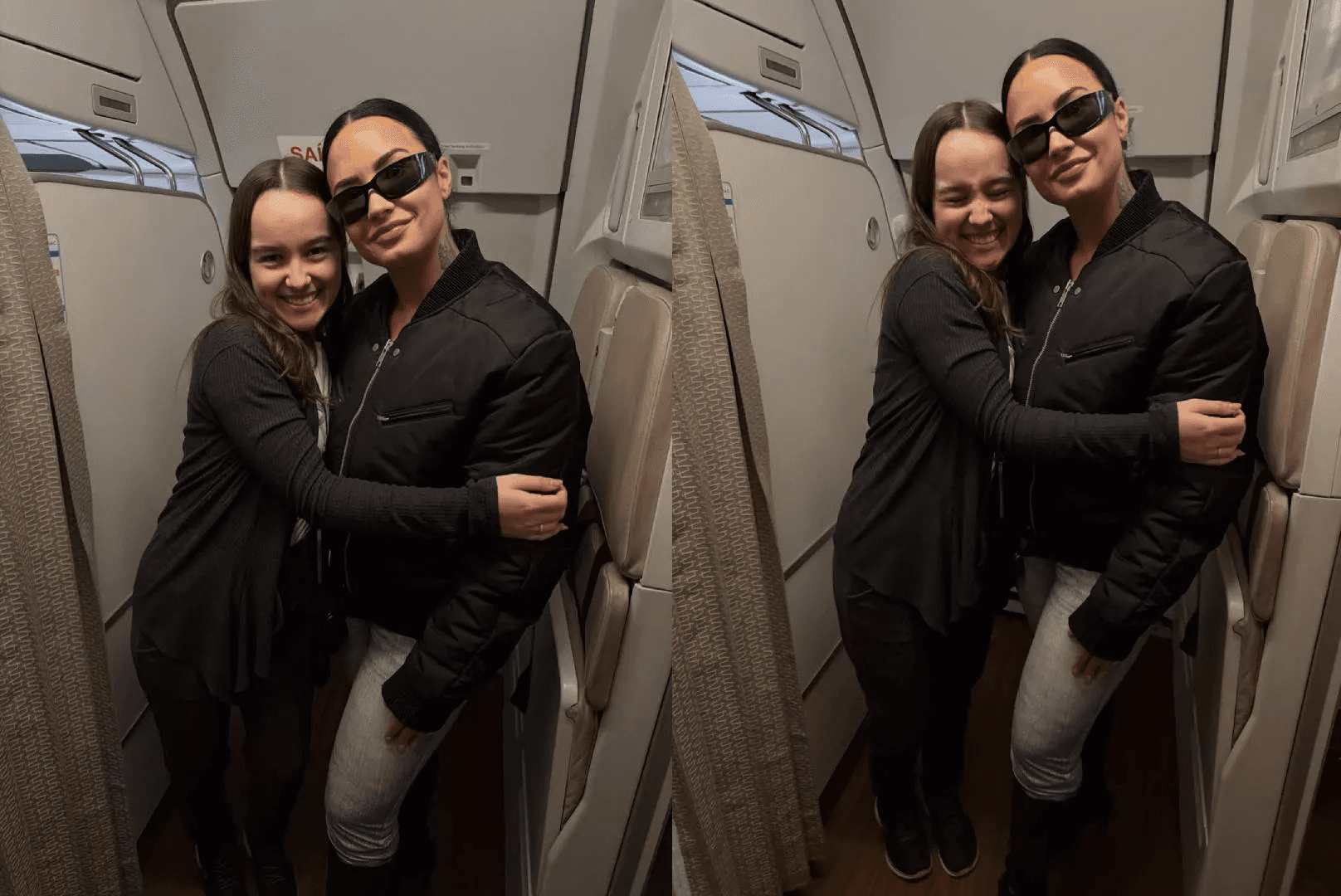 Demi Lovato tira foto com comissária em voo comercial no Brasil