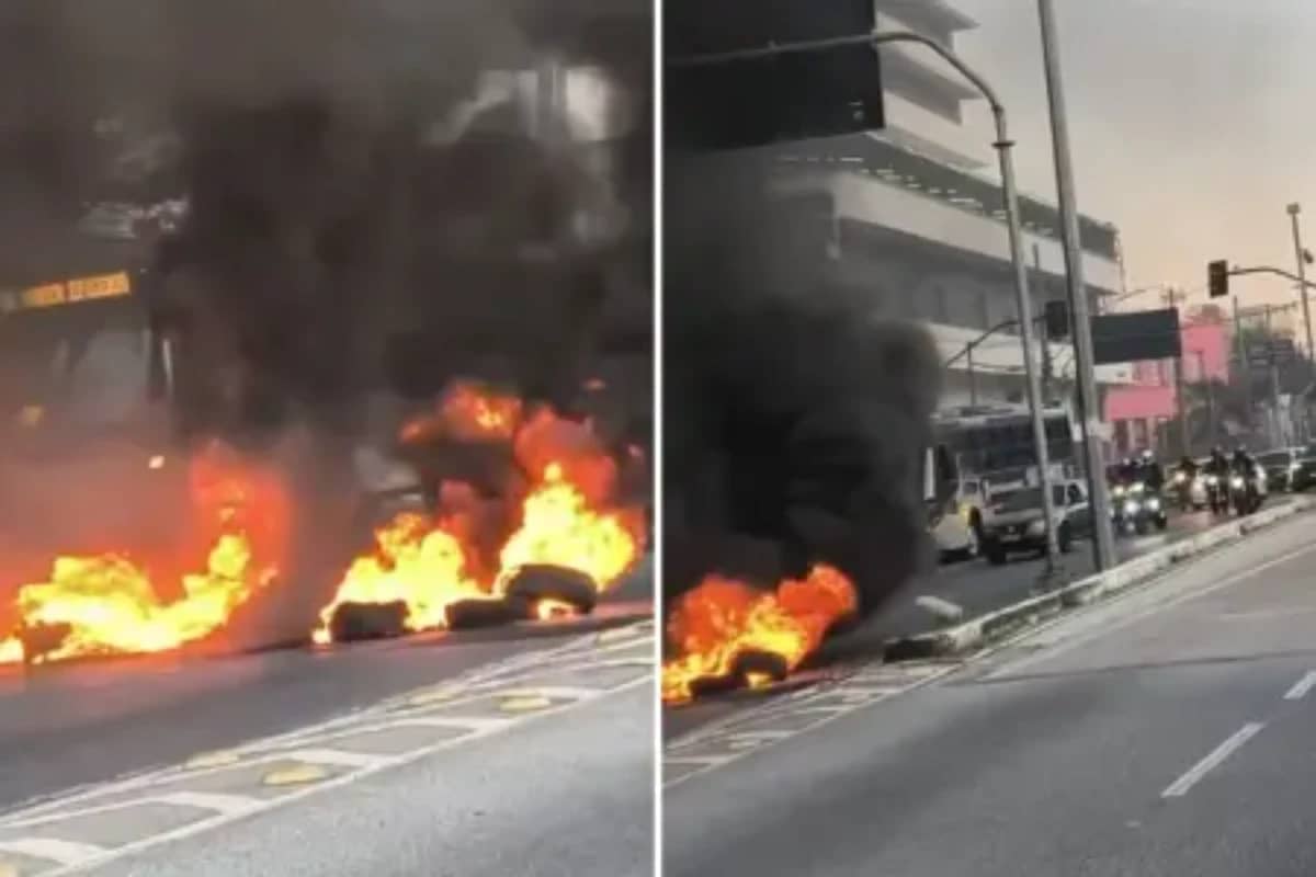 Protesto com pneus em chamas bloqueia Avenida Antônio Carlos, em BH