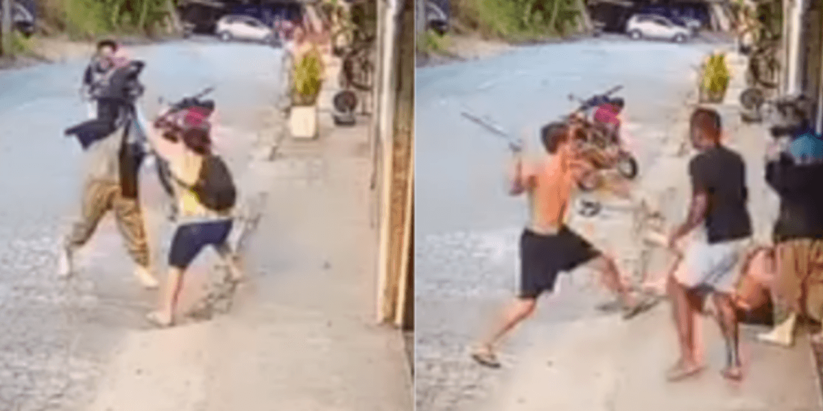 Momento em que homem tenta matar a ex com machado e é morto - Foto: Imagens cedidas à Itatiaia