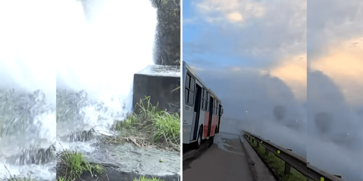 Grande vazamento de água atinge carros na BR-040, em Contagem - Foto: TV Globo