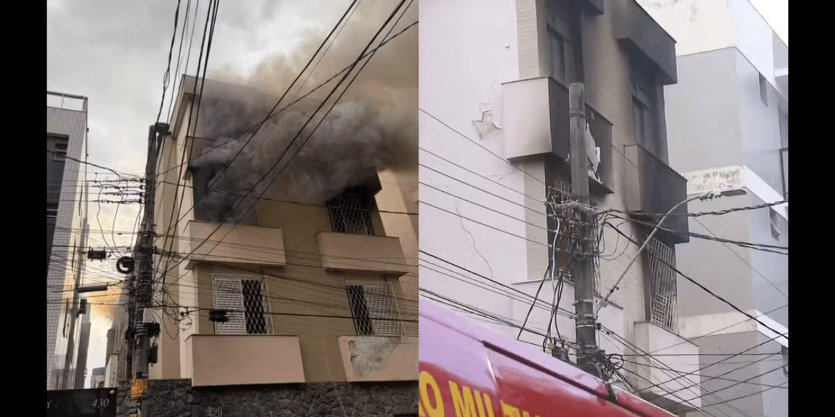 Incêndio atingiu segundo andar do prédio localizado no bairro Prado, em BH — Foto: Reprodução/TV Globo