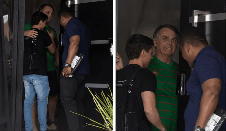 Bolsonaro recebe visita de Nikolas usando tornozeleira eletrônica