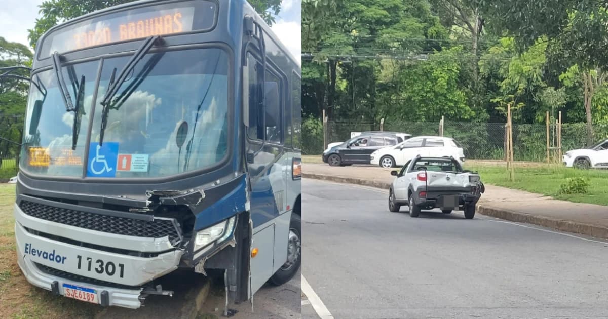 Passageira fica ferida em colisão entre ônibus e picape em frente à UFMG