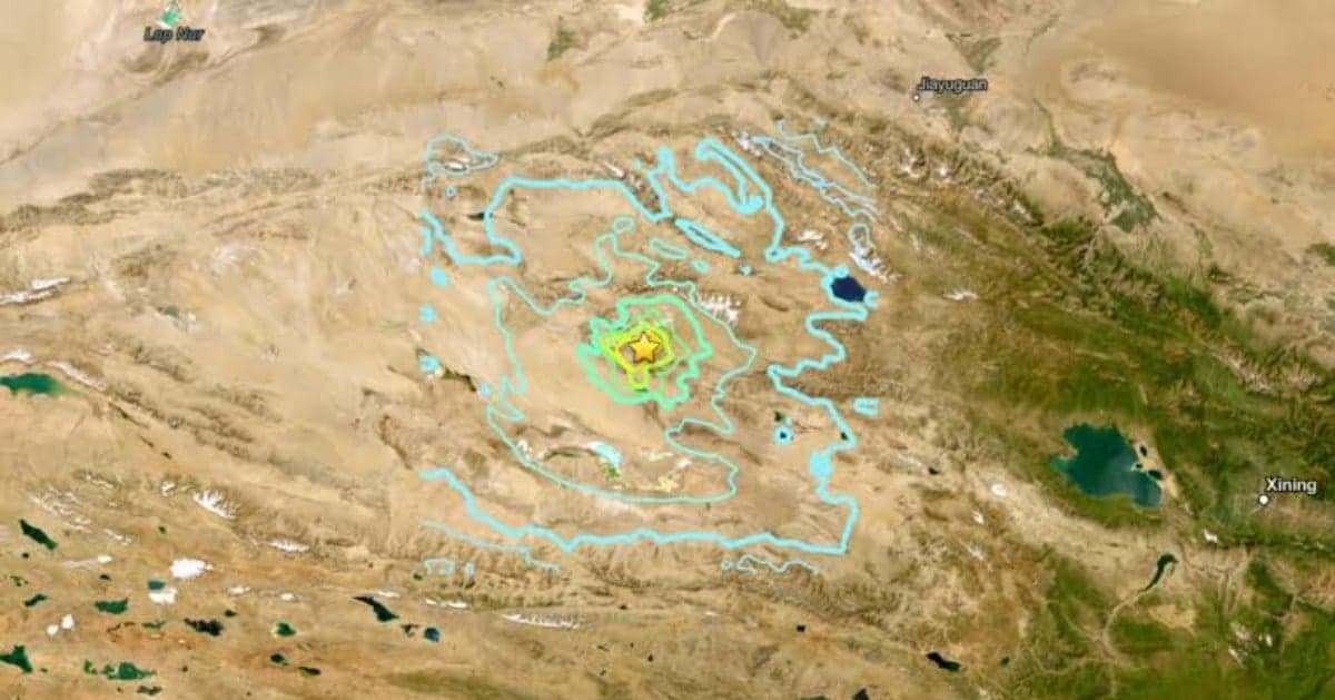Imagem da região na China onde o terremoto atingiu • USGS