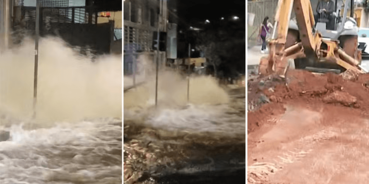 Vazamento de água abre cratera e alaga rua no Barreiro, em BH - Foto: Redes sociais