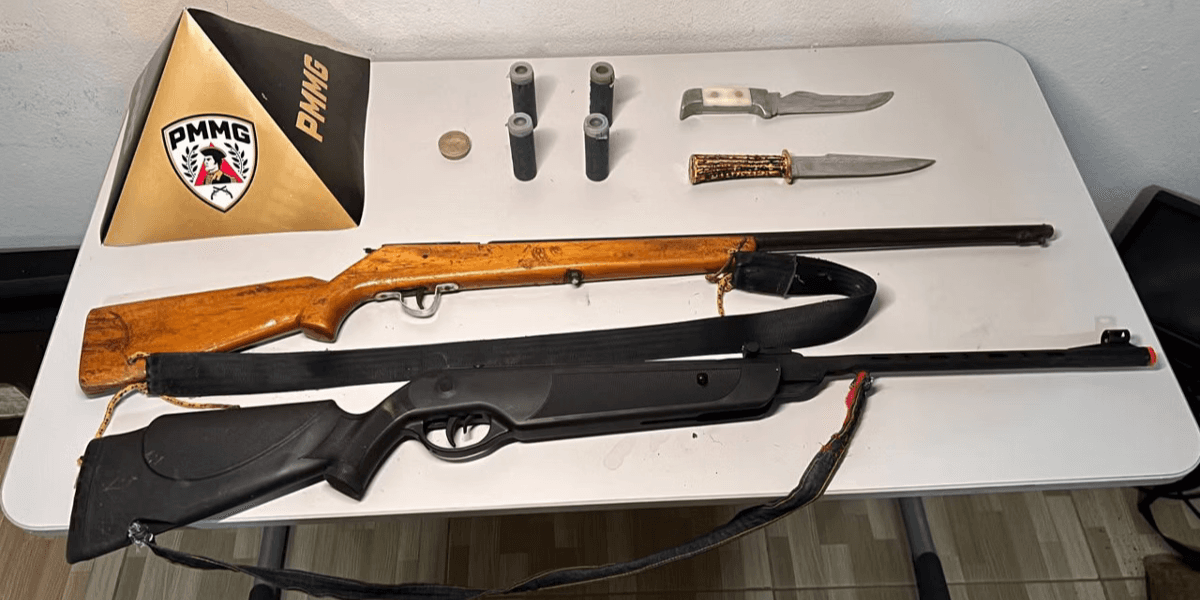 Mulher denuncia agressões do companheiro e PM apreende armas em fazenda em Santa Fé de Minas