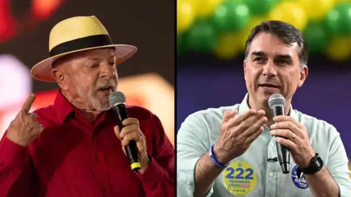 O presidente Lula e o senador Flávio Bolsonaro (Douglas Magno e Gledston Tavares/AFP)